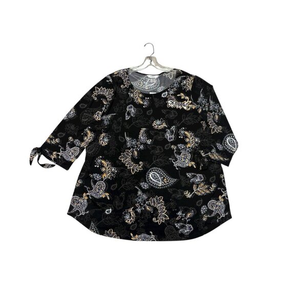 *New CJ Banks Popover Top Womens Plus 2X Black Yellow Floral Cottagecore Coastal - Picture 4 of 9